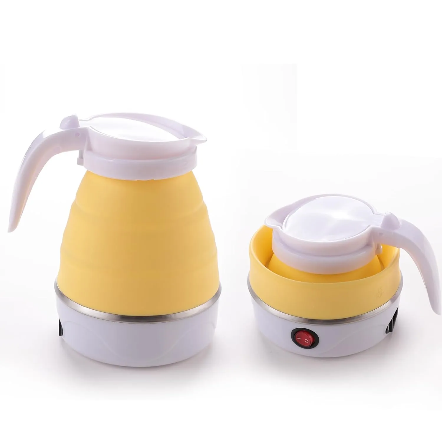 Kuber Industries Pack of 2 Foldable Electric Kettle 600 ML|Silicone Body With 304-Stainless Steel Base|Leak Proof Design|Multipurpose Portable Electric Kettle for Travel, Office & Home|600W|Yellow