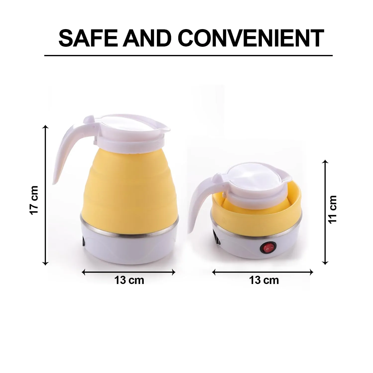 Kuber Industries Pack of 6 Foldable Electric Kettle 600 ML|Silicone Body With 304-Stainless Steel Base|Leak Proof Design|Multipurpose Portable Electric Kettle for Travel, Office & Home|600W|Yellow