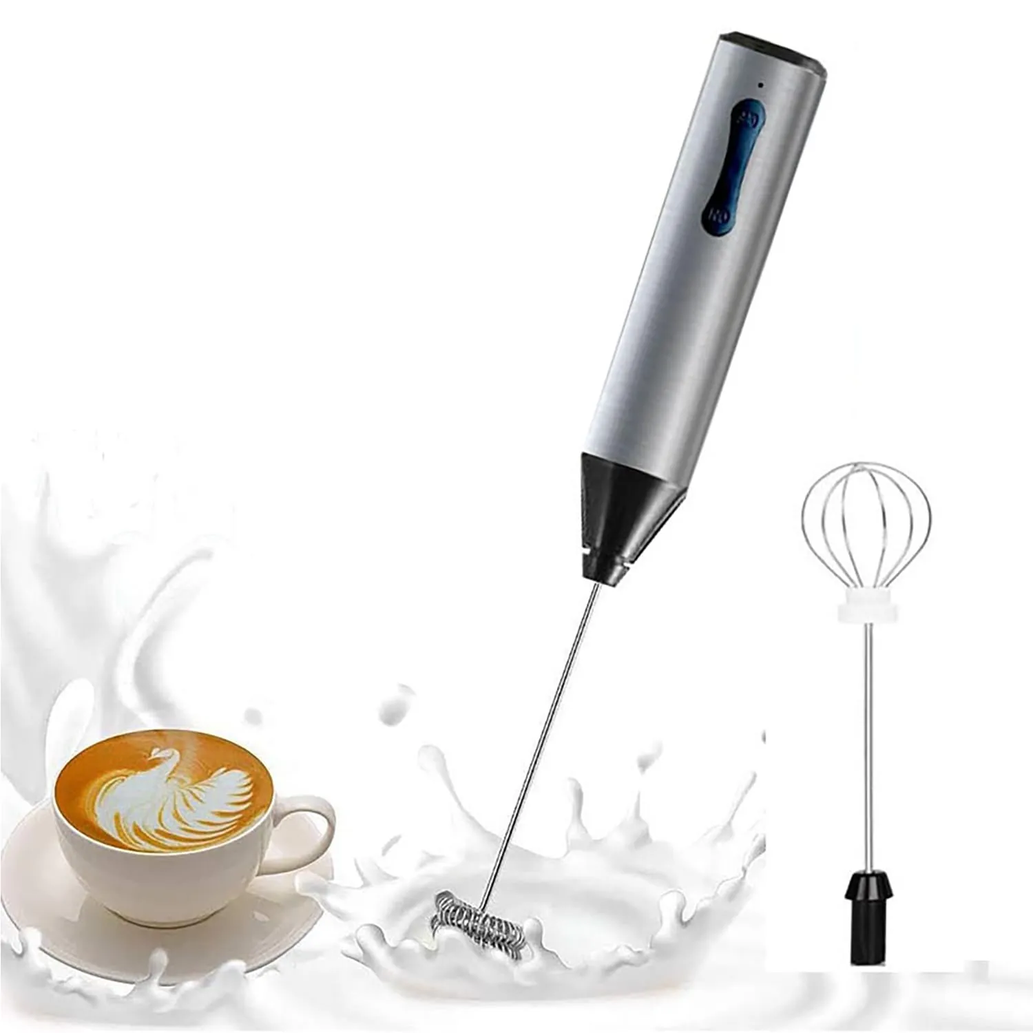 Kuber Industries Rechargeable Electric Frother for Coffee | Easy to Use Egg Beater & Whisker for Kitchen | Milk Frother & Cold Coffee Maker for Home - Silver & Black