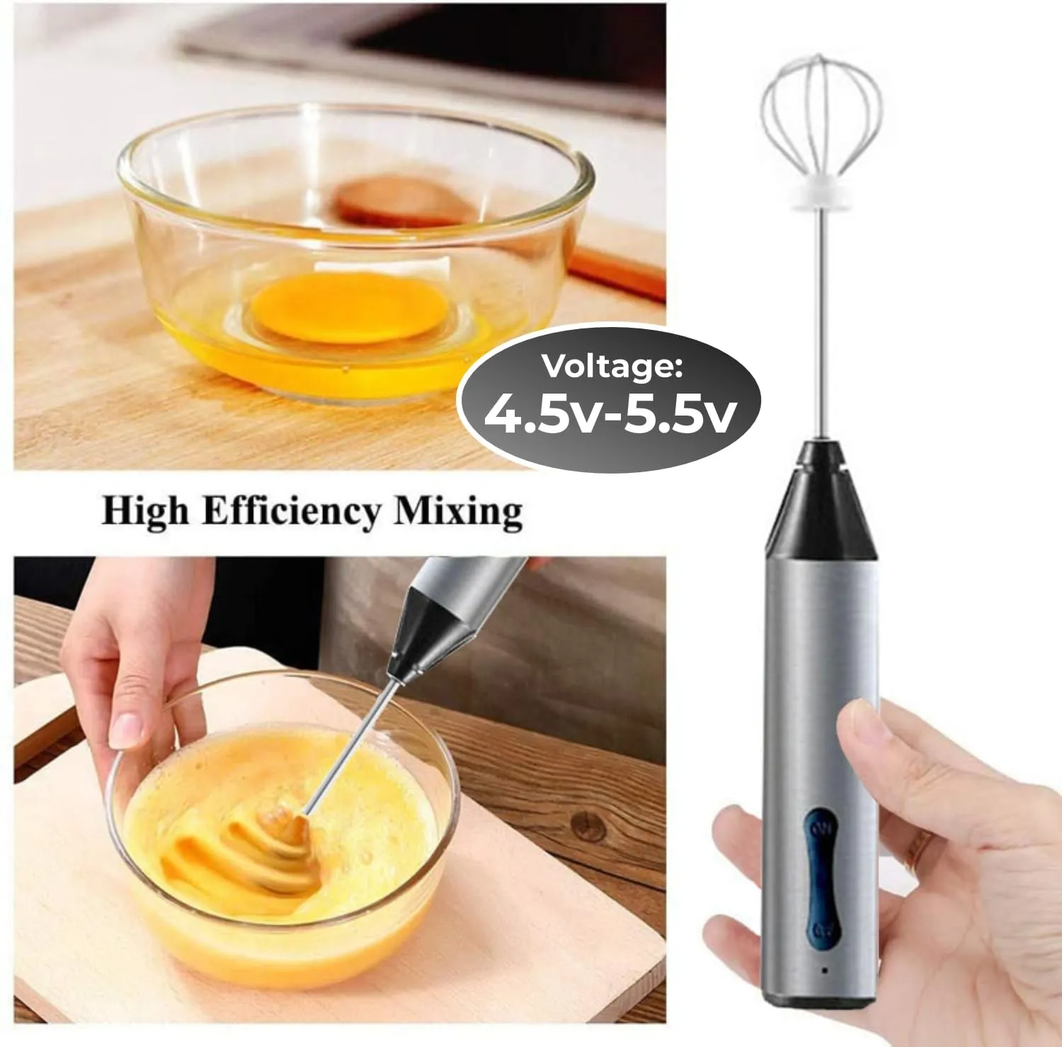 Kuber Industries Rechargeable Electric Frother for Coffee | Easy to Use Egg Beater & Whisker for Kitchen | Milk Frother & Cold Coffee Maker for Home - Silver & Black