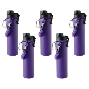 Kuber Industries Water Bottle | Steel Water Bottle for Daily Use | Vacuum Insulated Flask Water Bottle with Rope | Hot & Cold Water Bottle | 720 ML | LX-230602 | Pack of 5 | Purple