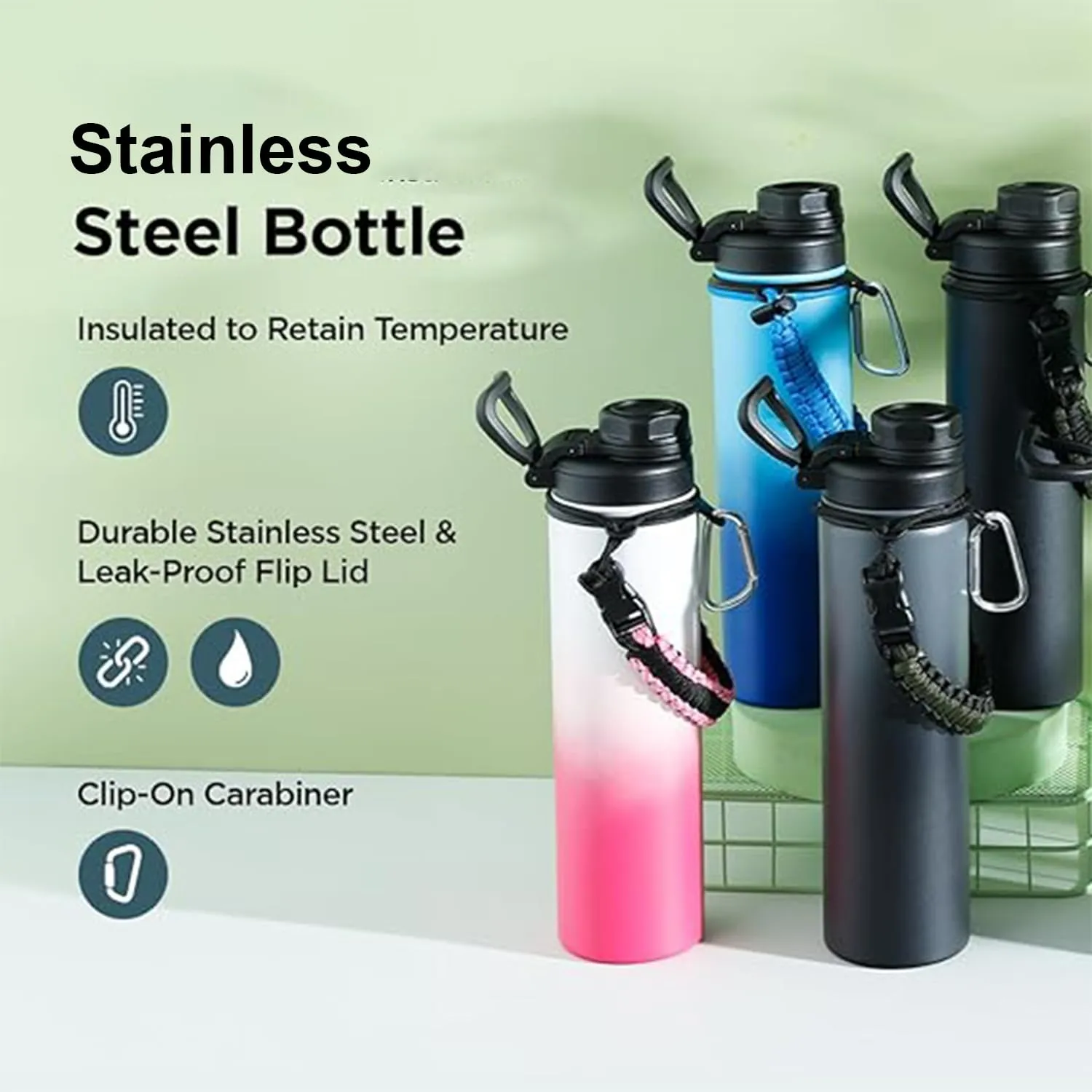 Kuber Industries Water Bottle | Steel Water Bottle for Daily Use | Vacuum Insulated Flask Water Bottle with Rope | Hot & Cold Water Bottle | 720 ML | LX-230602 | Pack of 5 | Purple