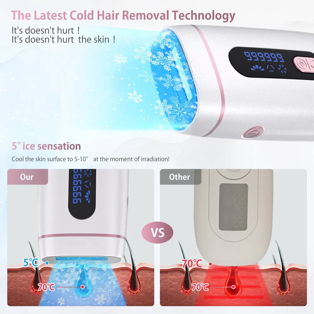 Laser Hair Removal Device, Permanent Painless for Women and Men Body Hair Removal with Set-In Cooling for Facial Upper Lip Armpit Bikini Line Pubic Back Leg