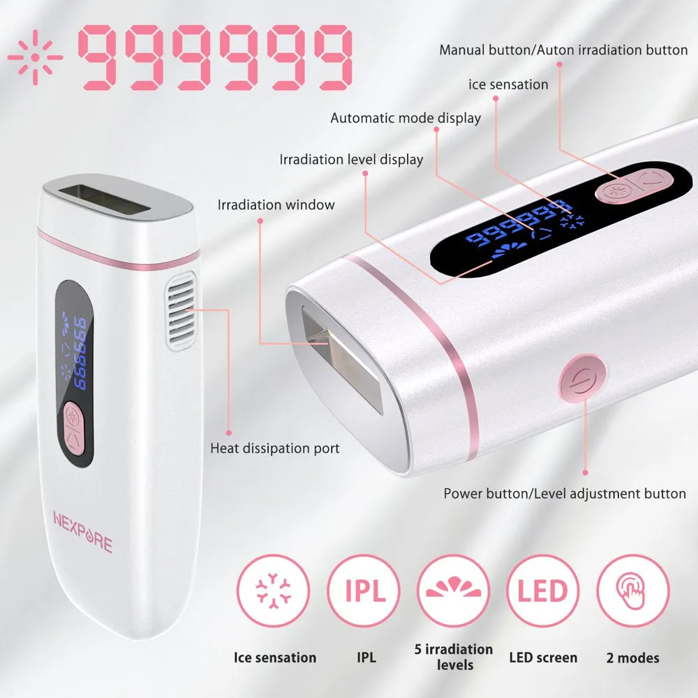 Laser Hair Removal Device, Permanent Painless for Women and Men Body Hair Removal with Set-In Cooling for Facial Upper Lip Armpit Bikini Line Pubic Back Leg