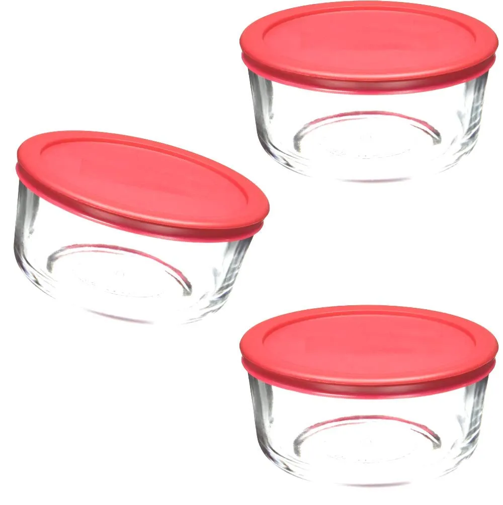 Lids for Pyrex and Anchor Round Glass Containers (2-Cups, Red-4Pk