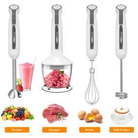 LINKChef HB-1580T-WHT-US 20-Speed 1000W 5-in-1 Immersion Hand Blender, with 600ml Beaker (White)