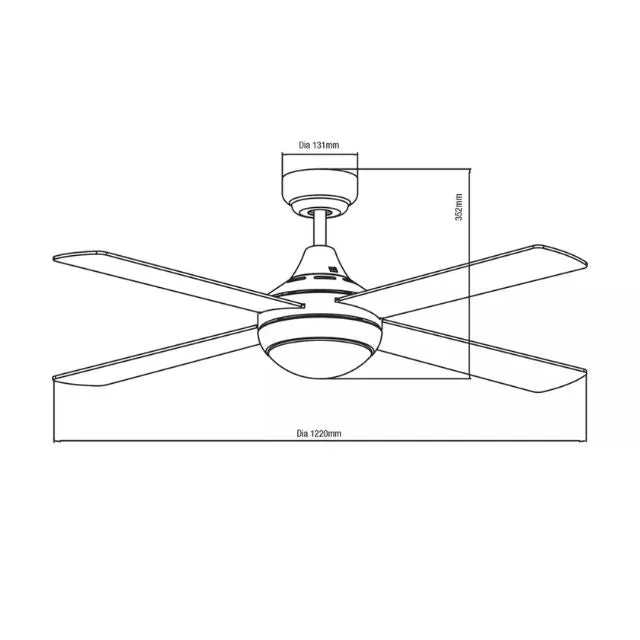 Martec Link 1220mm 4 Blade Ceiling Fan with 15w LED  Light Matt Black