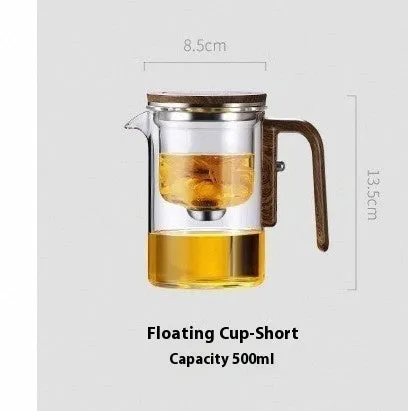 One Click Magnetic Teapot Separation Filtration Glass Tea Pot Wood Handle Tea Water Separation Inner Container Teapot