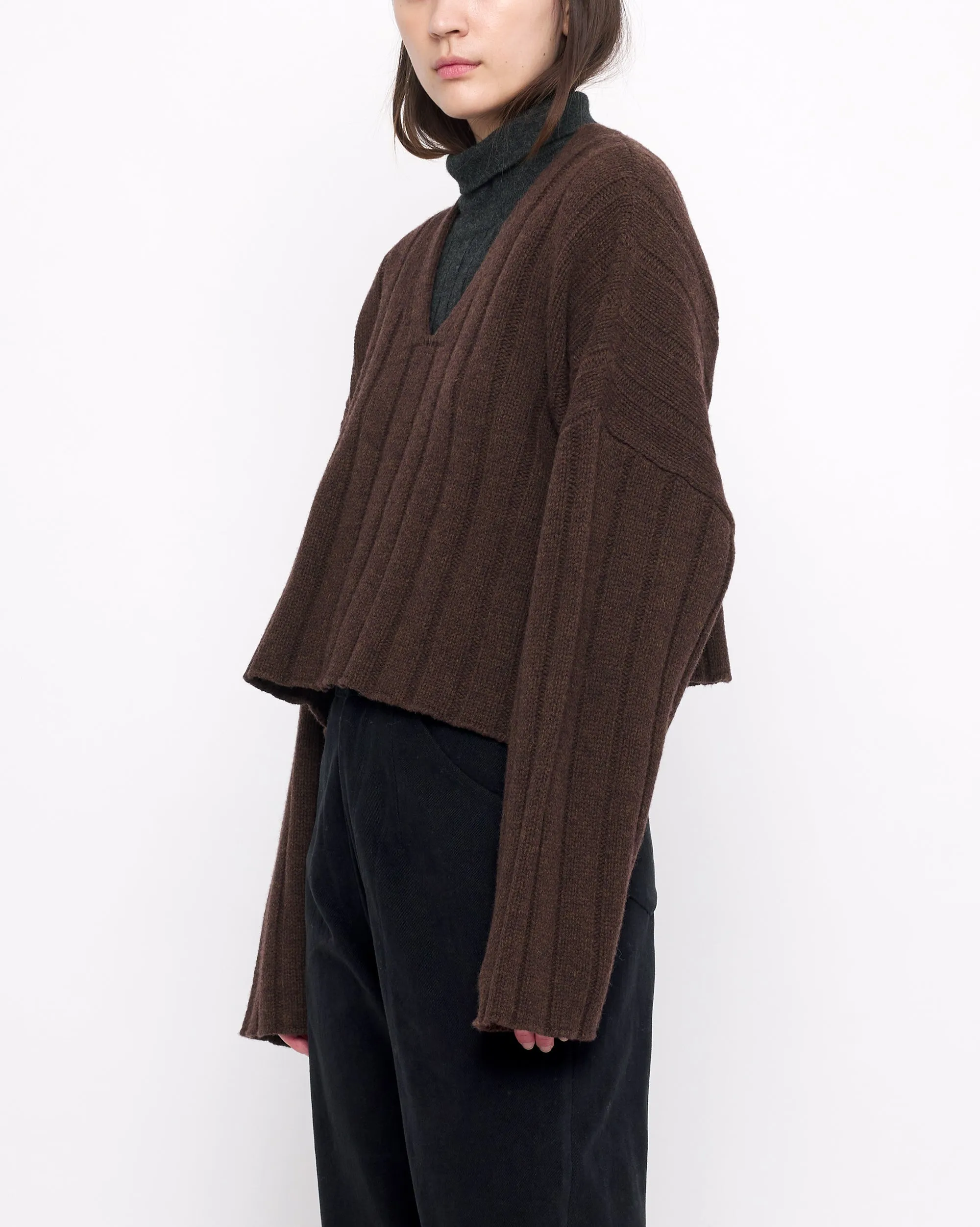 Oversized Ribbed V-Neck - FW24 - Brown