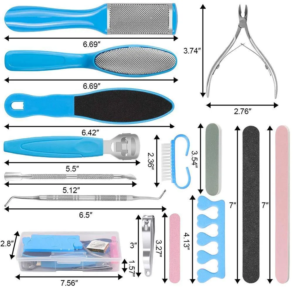 Pedicure Kit 20 in 1 Blue Stainless Steel Professional Pedicure Tools