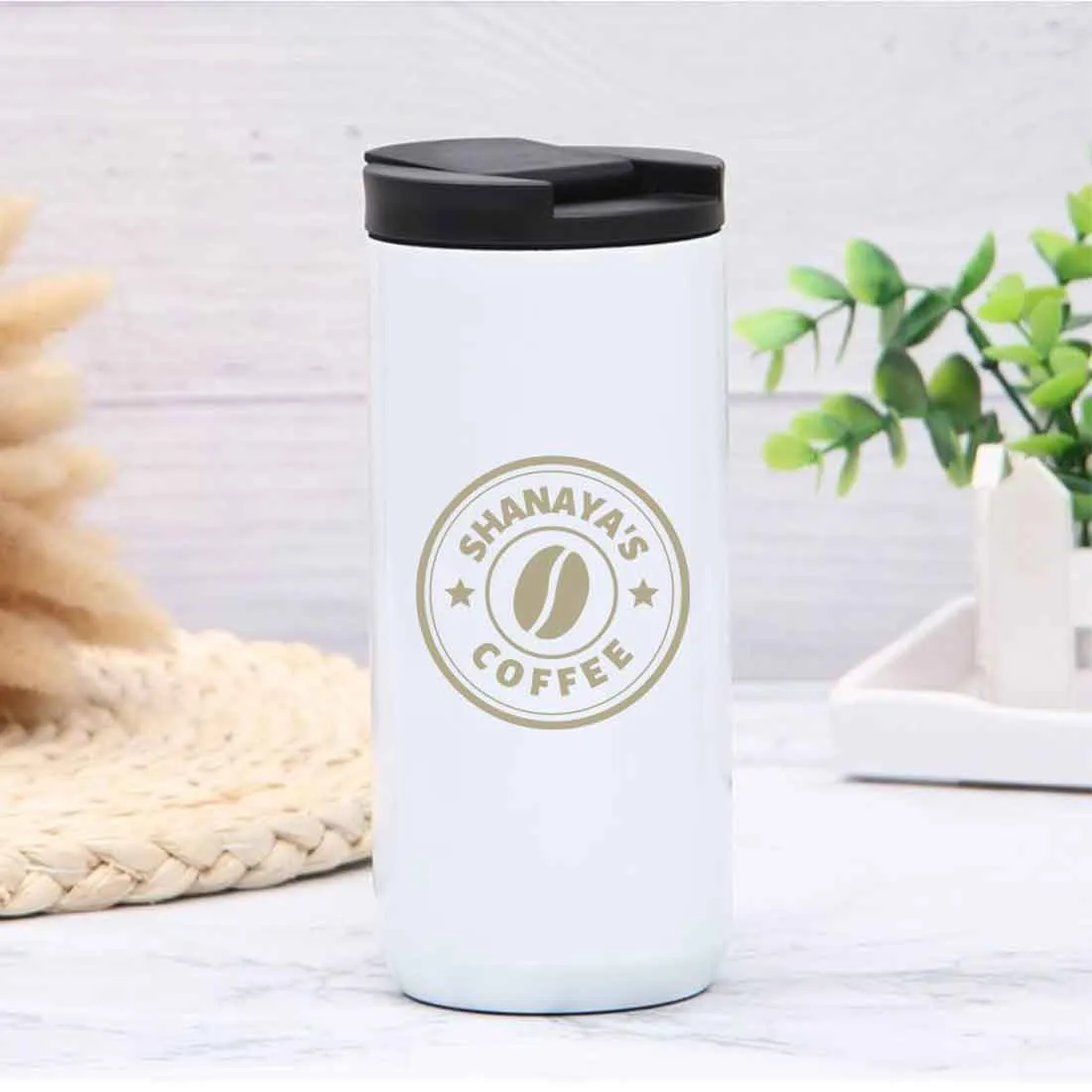 Personalised Tea Travel Mug with Lid Name Engraved Stainless Steel Flask (400ML)