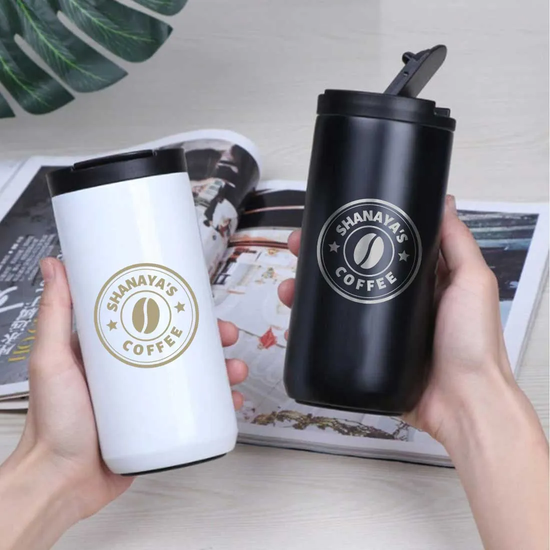 Personalised Tea Travel Mug with Lid Name Engraved Stainless Steel Flask (400ML)