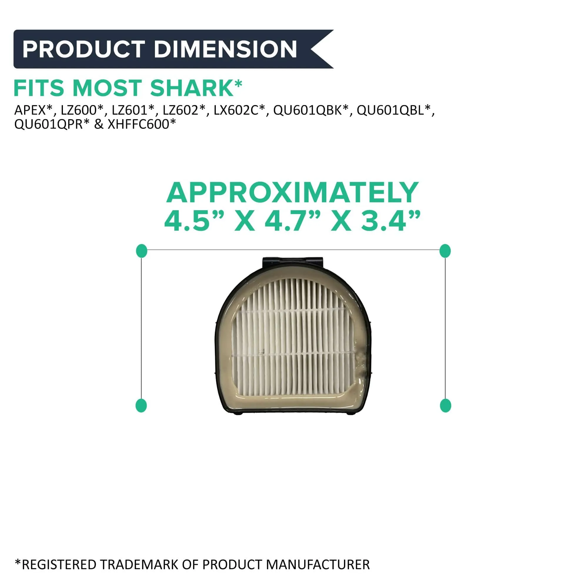 Post-Motor Vacuum Filter Fits Shark APEX Upright Models LZ600, LZ601, LZ602, LZ602C, QU601QBK, QU601QBL & QU601QPR, Compare to Part # XHFFC600