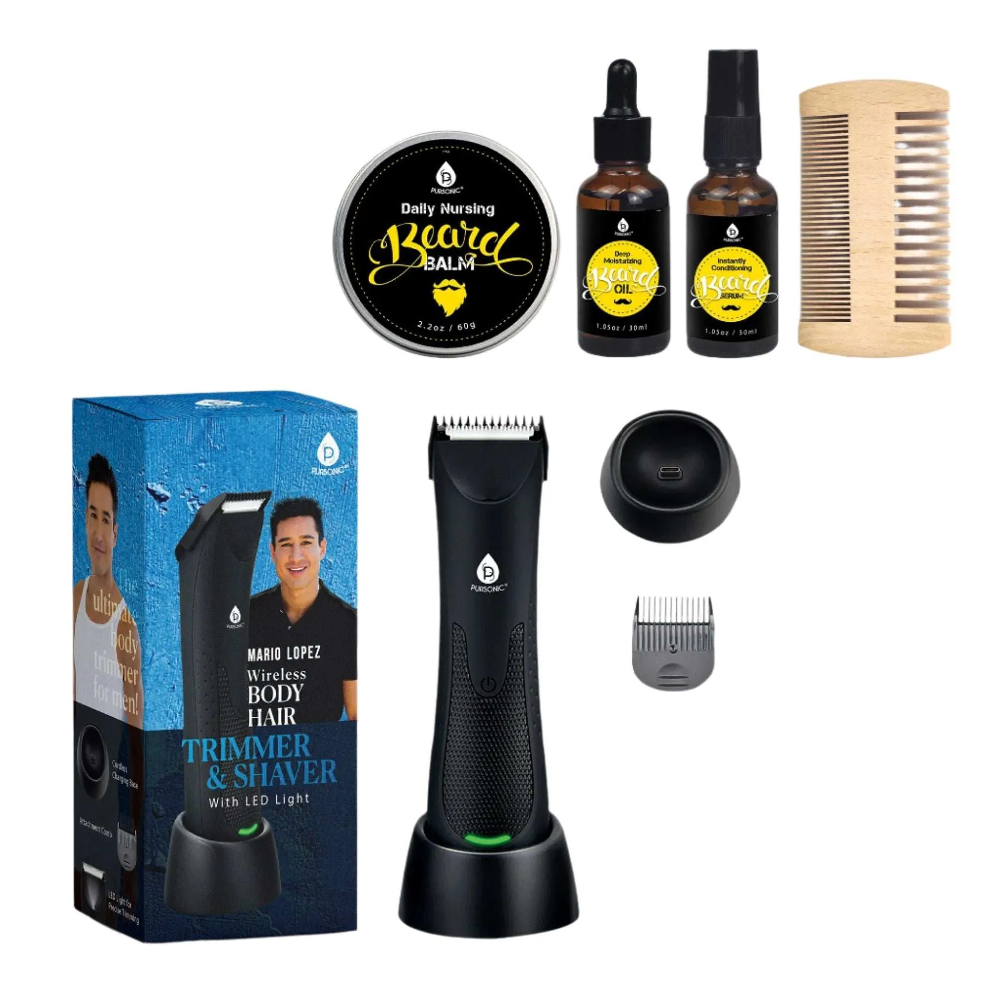 Pursonic Mario Lopez Wireless Trimmer & Shaver with Beard Grooming Kit