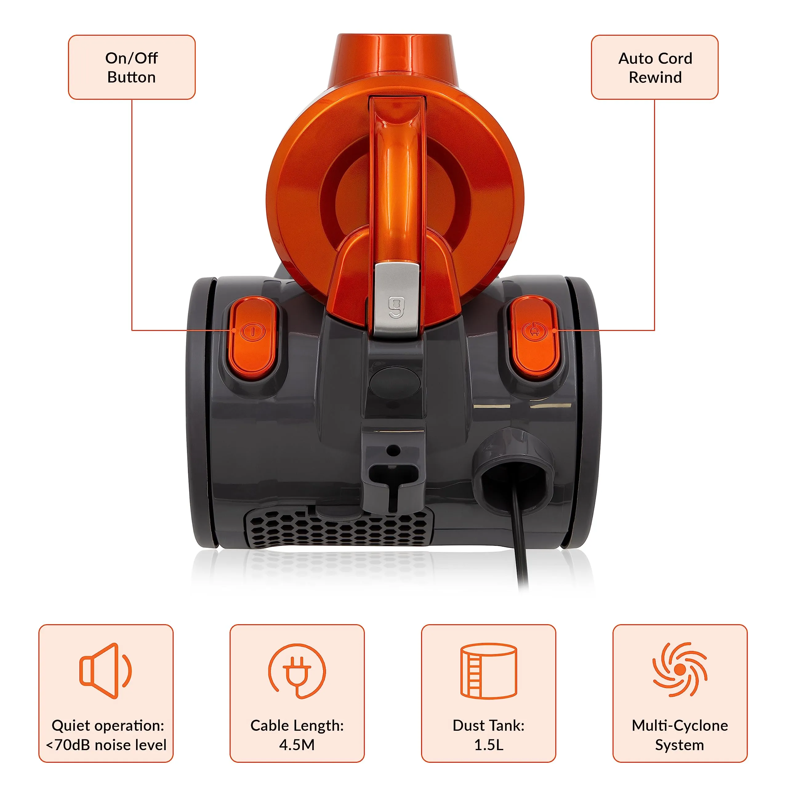 Quest 44889 Compact Bagless Cyclonic Vacuum | Easy Empty Dust Container | Compact and Portable | Multi-Surface Cleaning | Nozzle Included