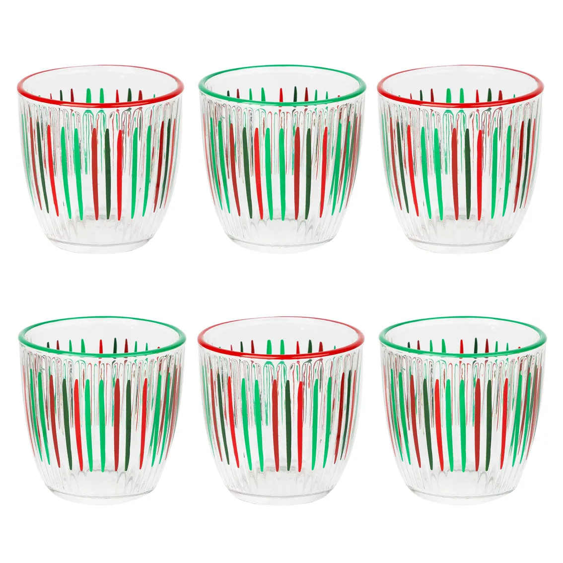 Red & Green Striped Glass Tumblers - 6 Pack