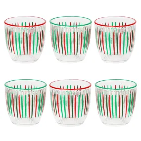 Red & Green Striped Glass Tumblers - 6 Pack