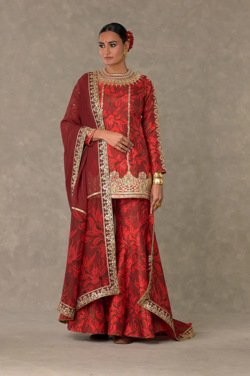 Red Gulmohar Sharara Set