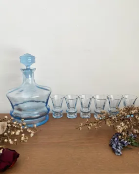 Set à liqueur rétro en verre bleu