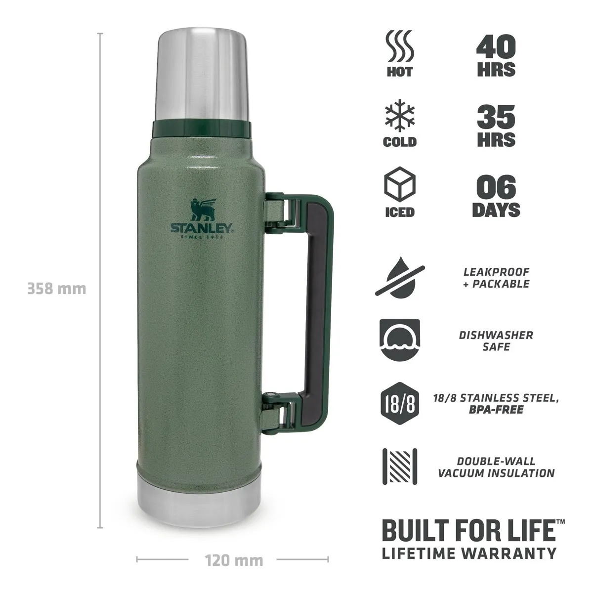 Stanley Flask Legendary Classic Vacuum Bottle 1.4L Hammertone Green