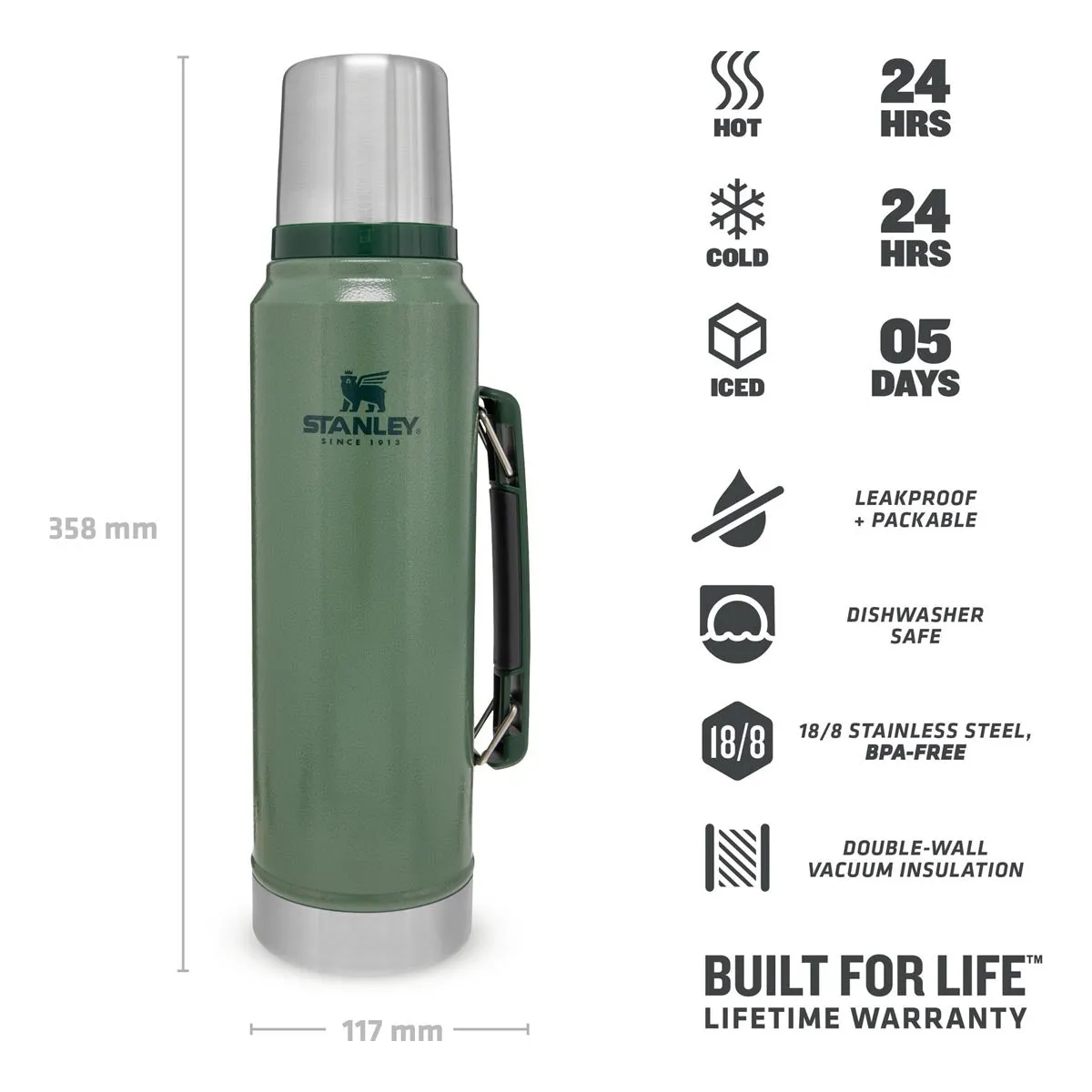 Stanley Legendary Flask Classic Vacuum Bottle 1L Hammertone Green