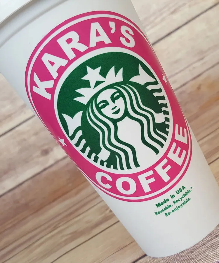 Starbucks Hot Cocoa Custom Vinyl Decal or Vinyl Decal on Authentic Starbucks Reusable Cup