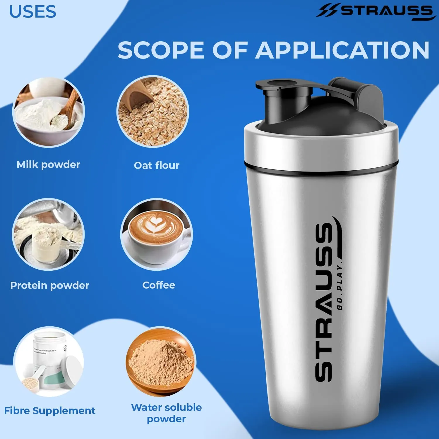 STRAUSS Stainless Steel Protein Shaker Bottle | Gym Shaker | Sipper Bottle | Gym Bottle