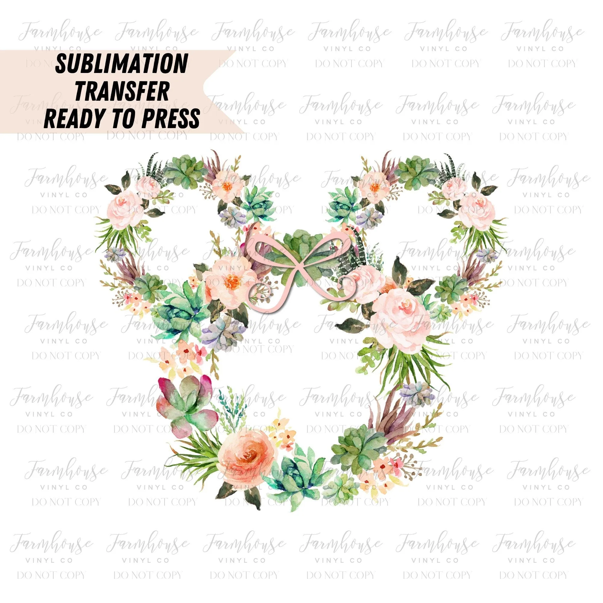 Succulent Ears Floral Ready To Press, Sublimation Transfers, Magical Vacation Design, Sublimation, Transfer Ready To Press, Heat Transfer