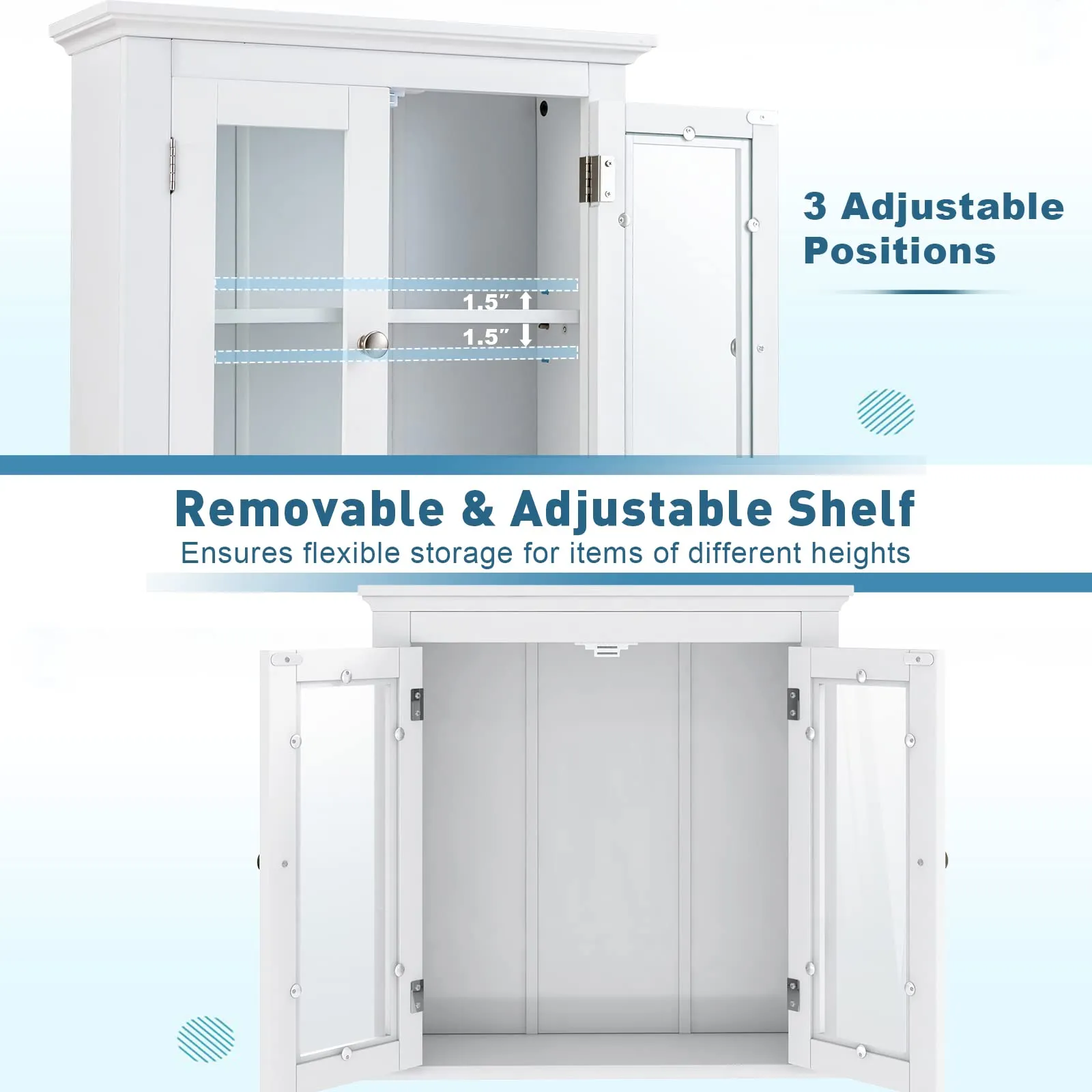 Tangkula Bathroom Wall Cabinet with Tempered Glass Doors, Wall Mounted Storage Cabinet