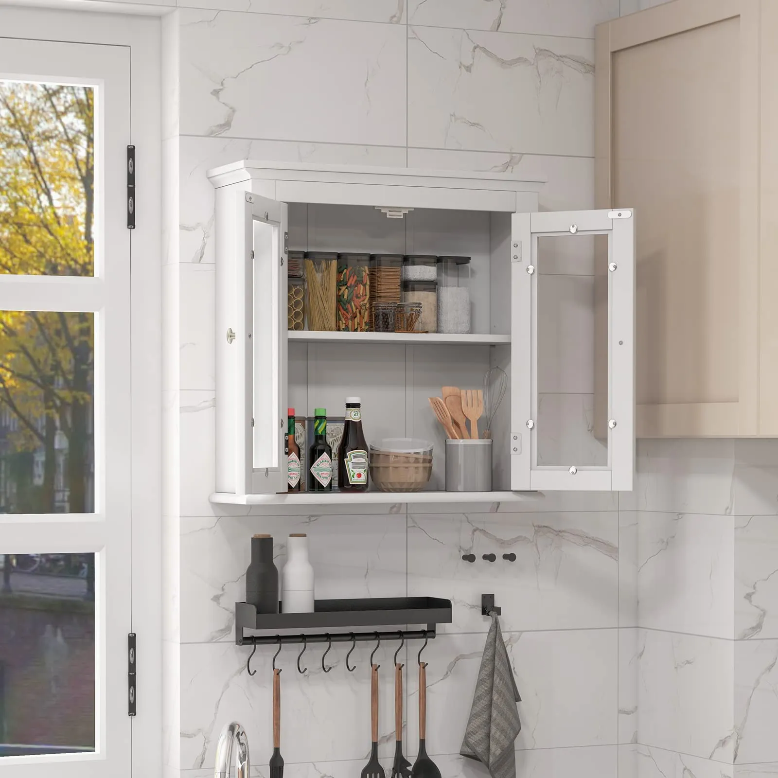 Tangkula Bathroom Wall Cabinet with Tempered Glass Doors, Wall Mounted Storage Cabinet