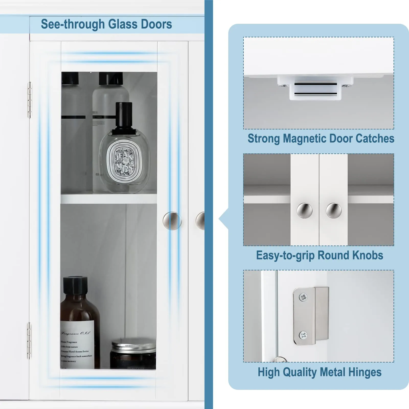 Tangkula Bathroom Wall Cabinet with Tempered Glass Doors, Wall Mounted Storage Cabinet