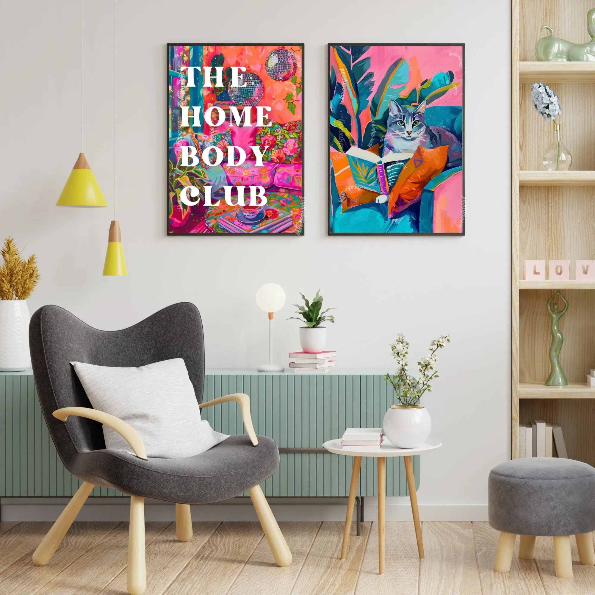 The Homebody Club Sign - Disco Living Room Trendy Typography Print - Maximalist Wall Art - Maximalist Living Room - Pink Living Room