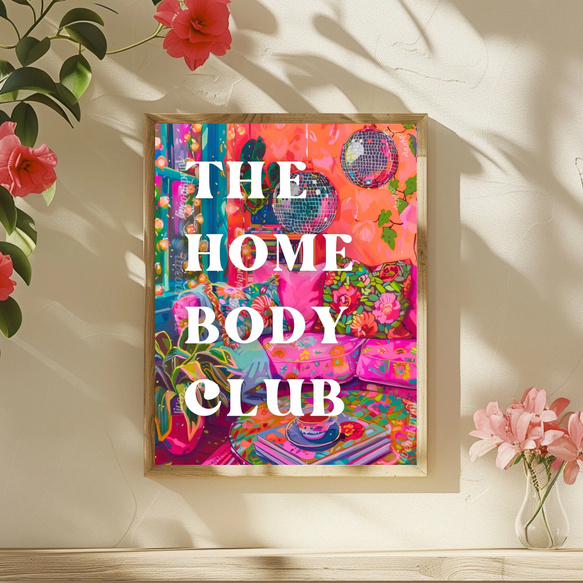 The Homebody Club Sign - Disco Living Room Trendy Typography Print - Maximalist Wall Art - Maximalist Living Room - Pink Living Room