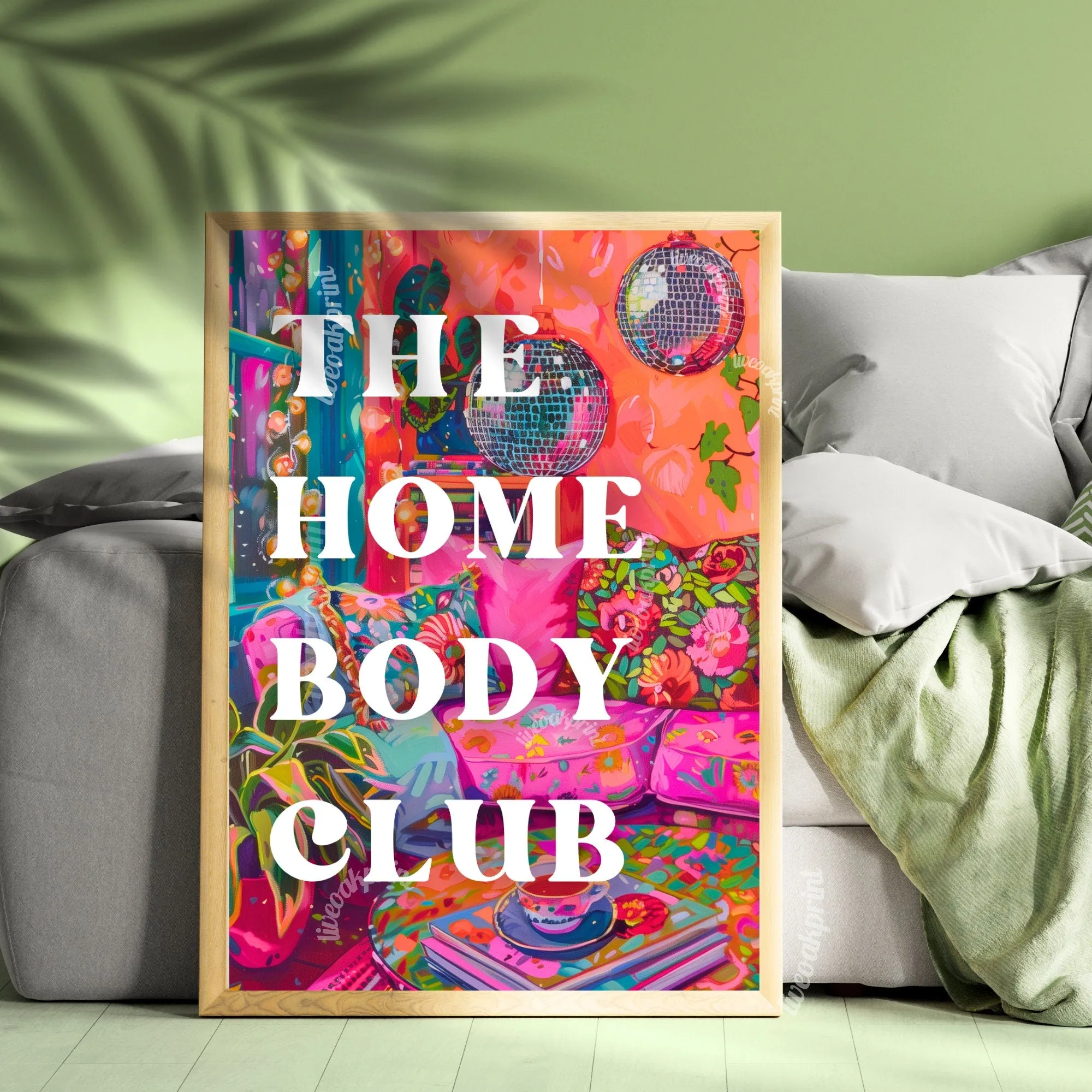 The Homebody Club Sign - Disco Living Room Trendy Typography Print - Maximalist Wall Art - Maximalist Living Room - Pink Living Room