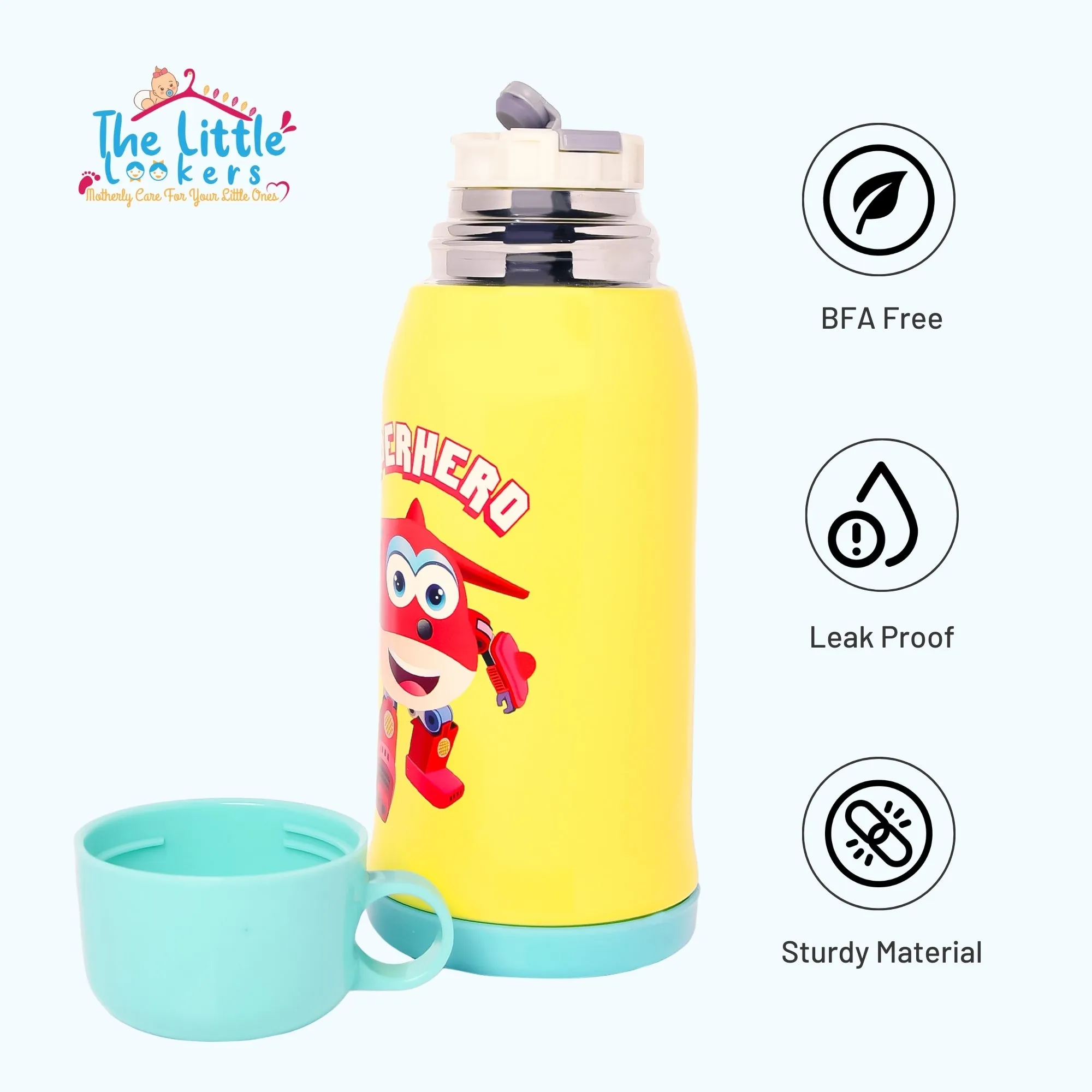 THE LITTLE LOOKERS Stainless Steel Insulated Sipper Bottle with Pop up Straw & Cover for Kids (550ml)