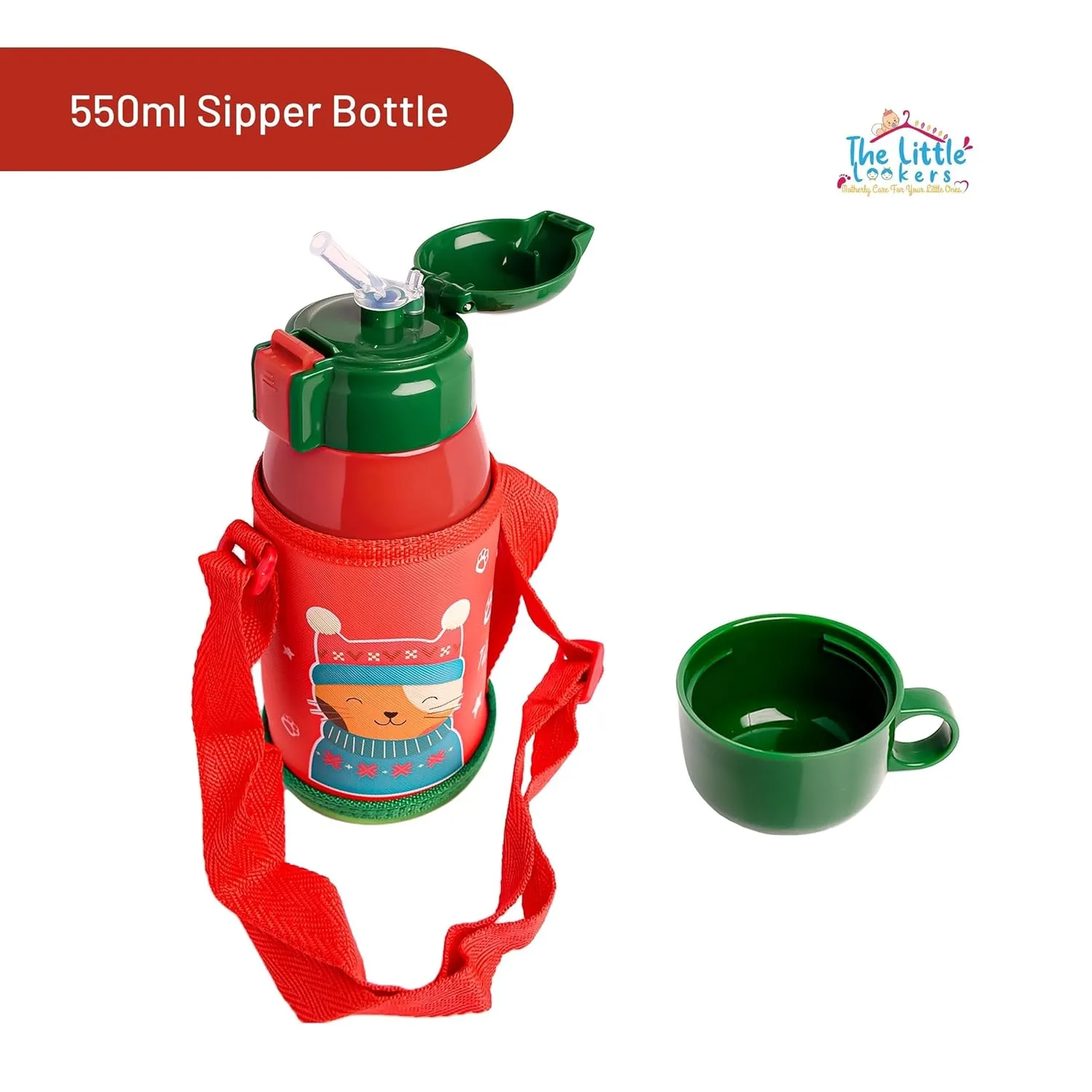 THE LITTLE LOOKERS Stainless Steel Insulated Sipper Bottle with Pop up Straw & Cover for Kids (550ml)