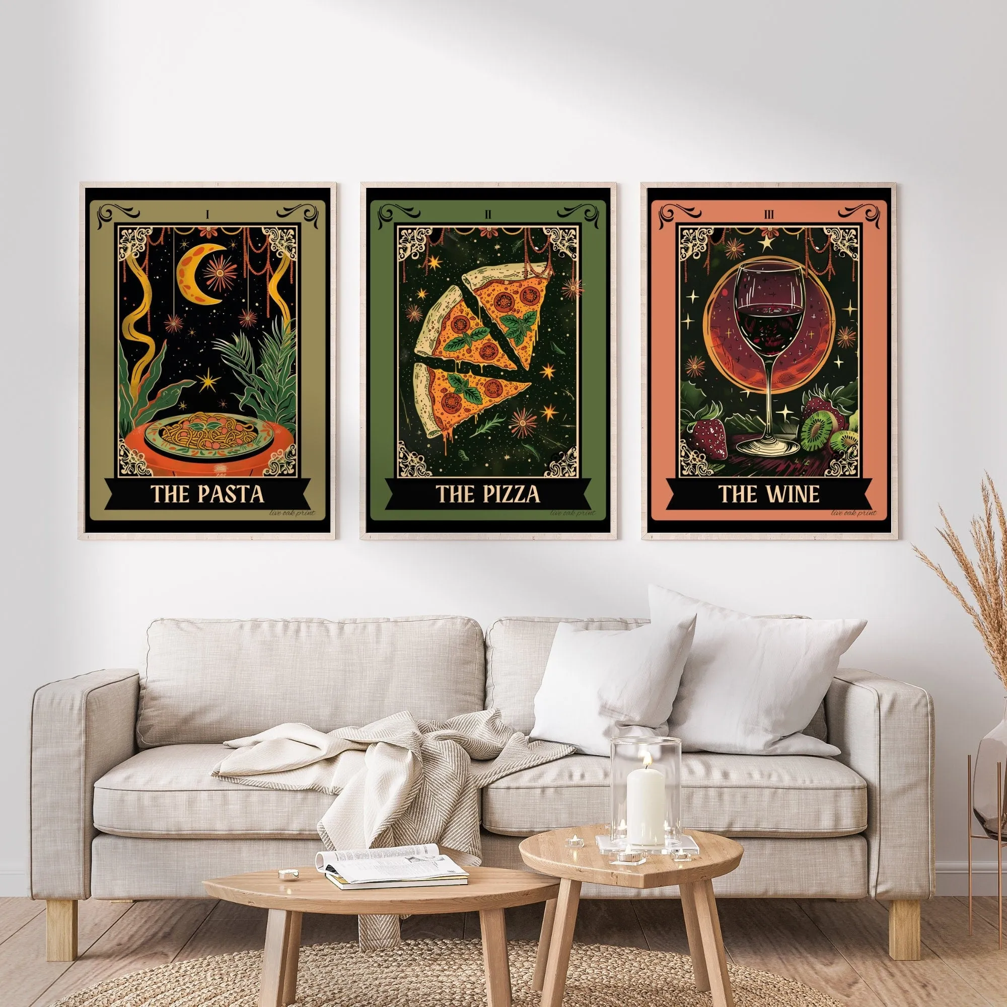 The Pizza / The Pasta / The Wine - Kitchen Prints - Food Tarot Cards -  Italian Cuisine Prints  - Italian Food Print - Witchy Kitchen Decor