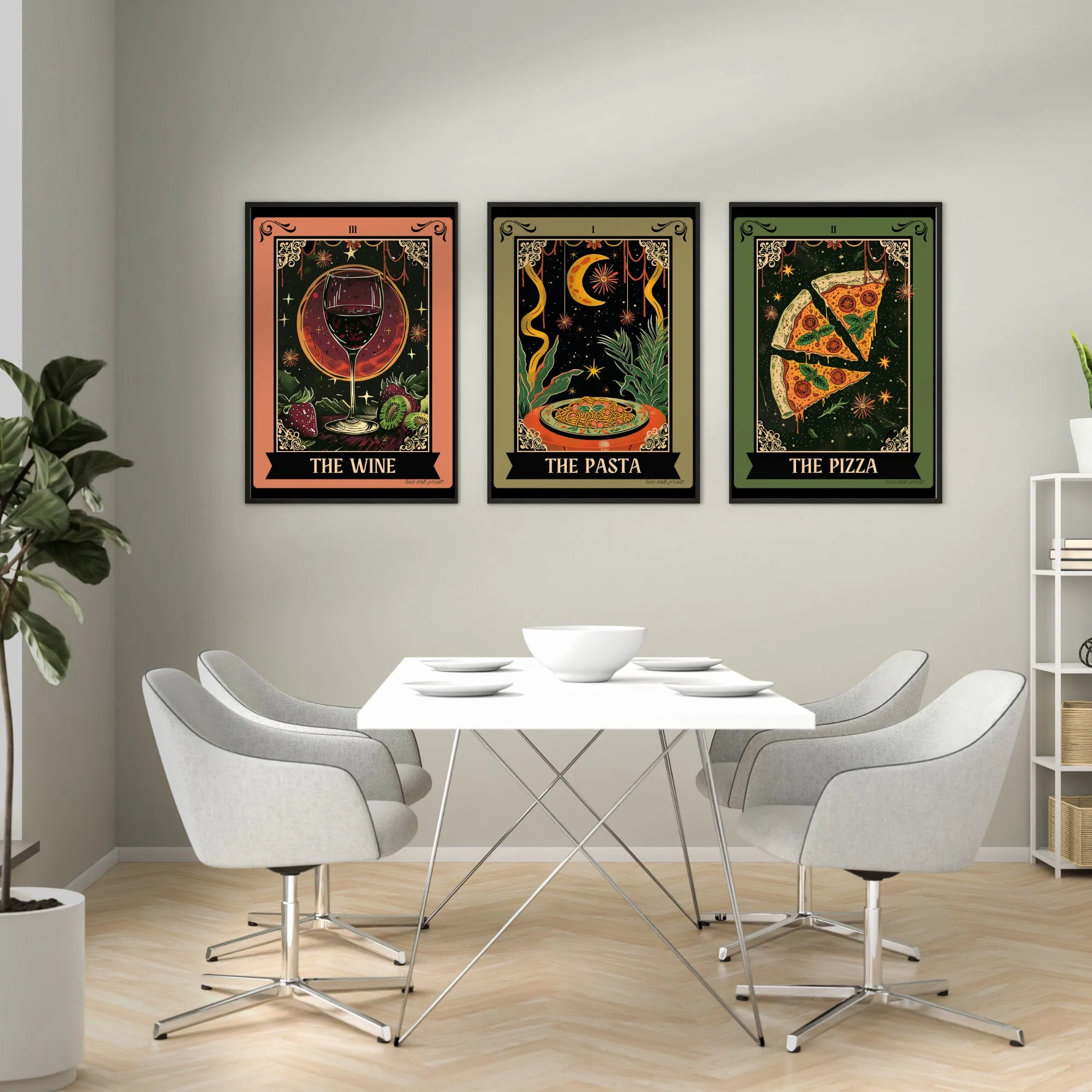 The Pizza / The Pasta / The Wine - Kitchen Prints - Food Tarot Cards -  Italian Cuisine Prints  - Italian Food Print - Witchy Kitchen Decor