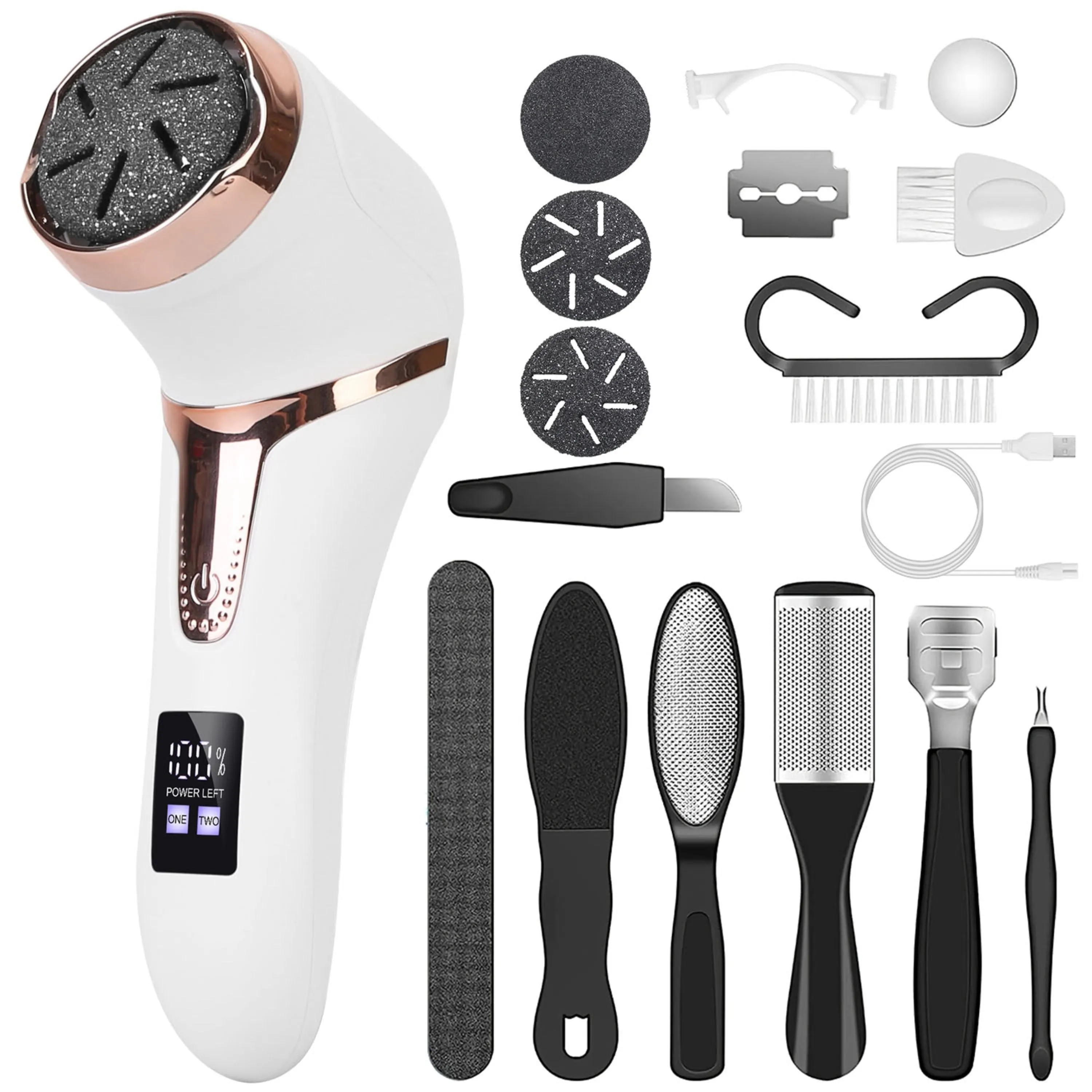 VYSN 17Pcs Electric Foot Callus Remover with Vacuum Foot Grinder Rechargeable Foot File Dead Skin Pedicure Machine with 3 Grinding Heads 2 Speeds Foot Care