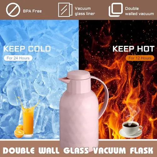 Yungyan 4 Pcs 1.6L Double Wall Glass Vacuum Flask with Lid Double Walled Vacuum Thermal Hot Water Bottle Thermal Carafe Insulated Pitcher for Hot Water Tea Keep 12 Hour Hot, 4 Colors