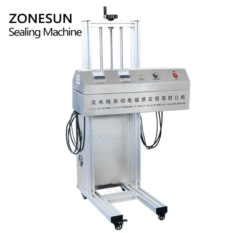 ZONESUN Automatic Plastic Bottles Cap Glass Jar Aluminium Foil Heat Continuous Induction Sealing Machine